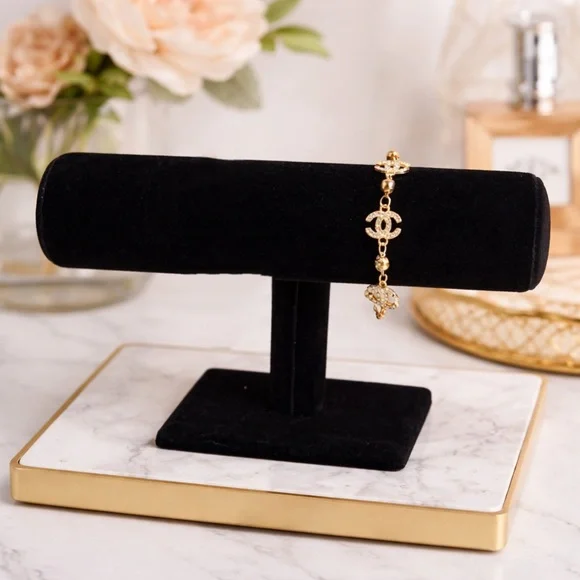 Designer Inspired Rhinestone Charm Fashion Bracelet Gold Tone Adjustable Chain - Picture 4 of 5